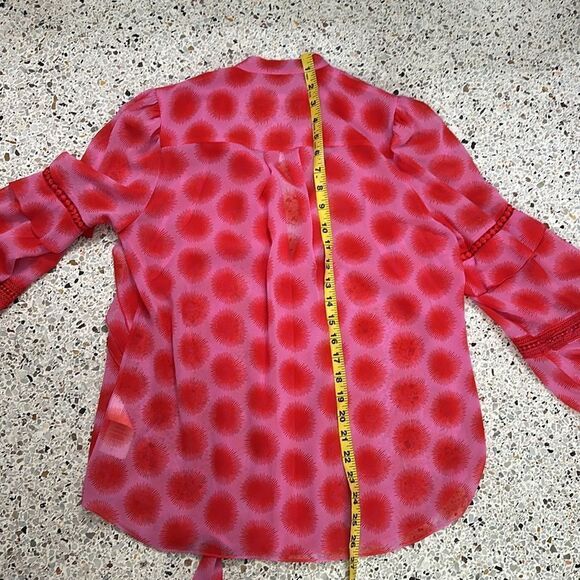 DVF Diane Von Furstenberg pink Arlington ruffle long sleeve blouse 4 - Picture 9 of 9